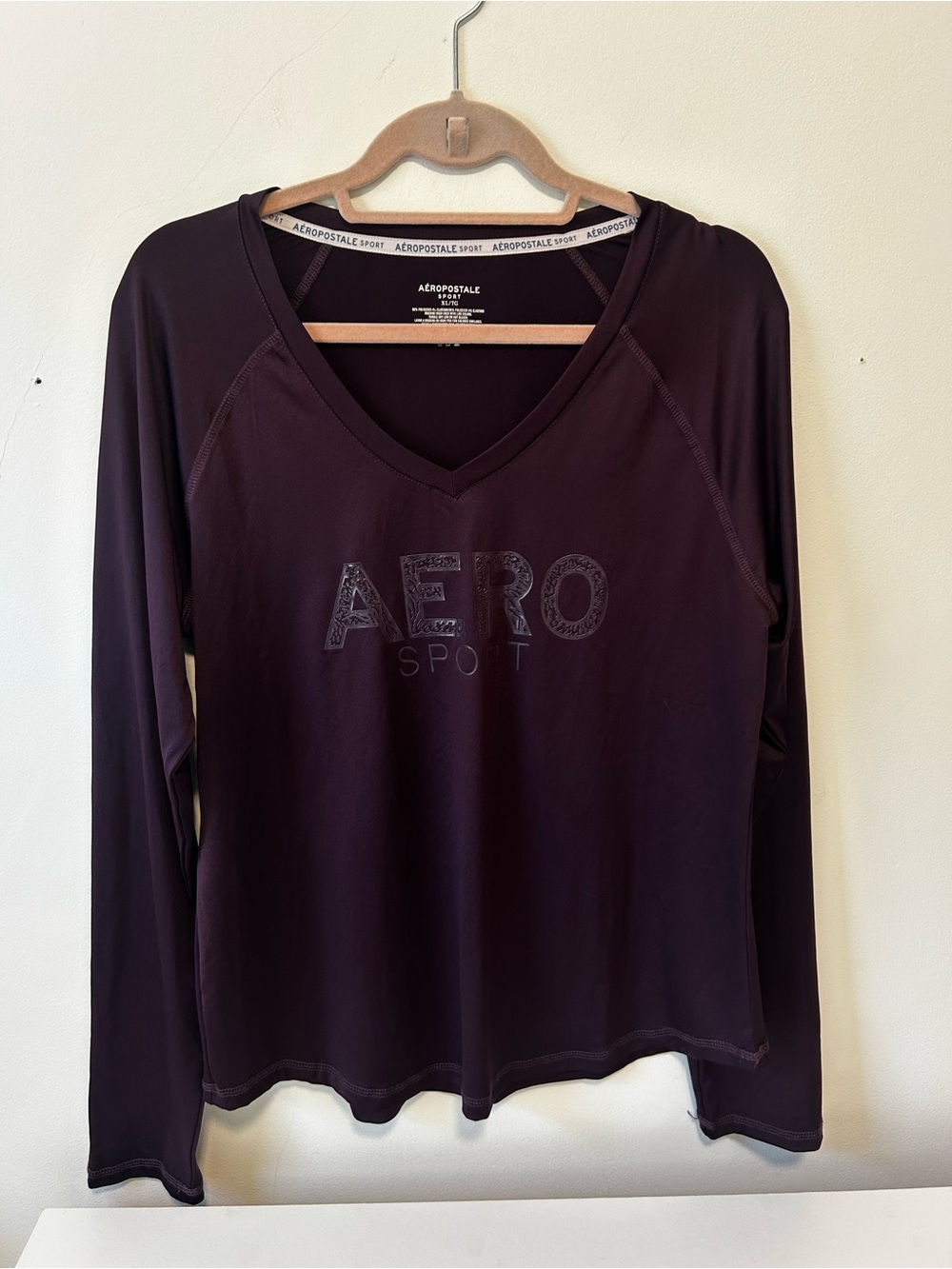Aeropostale Plum Long-Sleeve V-Neck Tee with AERO SPORT Logo